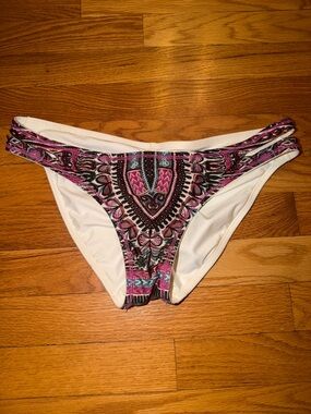 White Bikini Bottom with Pink & Black Tribal Print